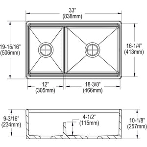 19.94' x 33' x 10.13' Fireclay 40/60 Double-Basin Farmhouse Kitchen Sink in Biscuit