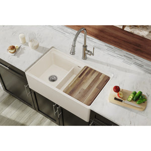 19.94' x 33' x 10.13' Fireclay 40/60 Double-Basin Farmhouse Kitchen Sink in Biscuit