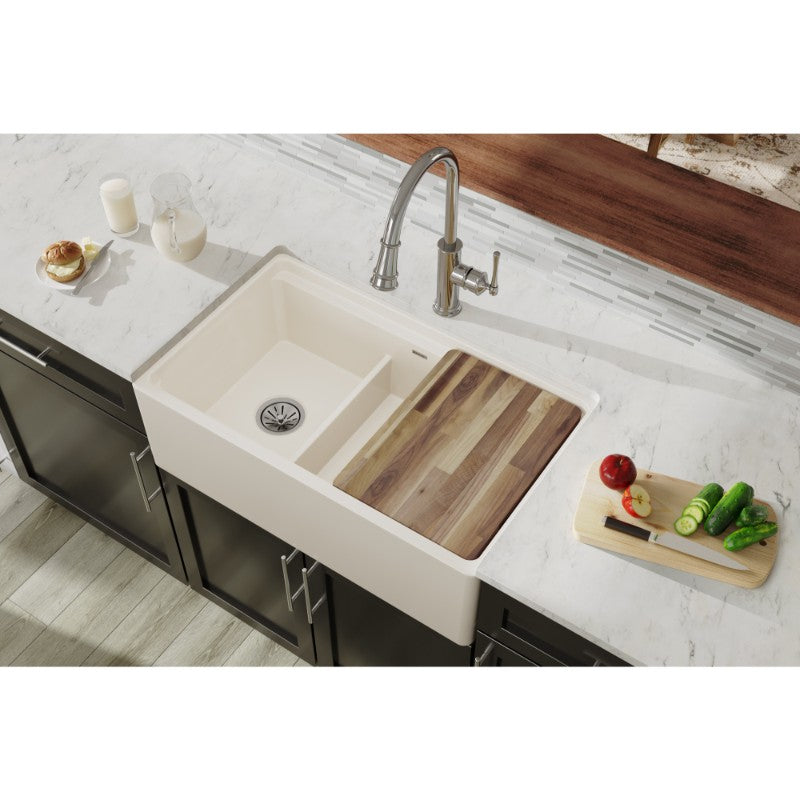 19.94' x 33' x 10.13' Fireclay 40/60 Double-Basin Farmhouse Kitchen Sink in Biscuit