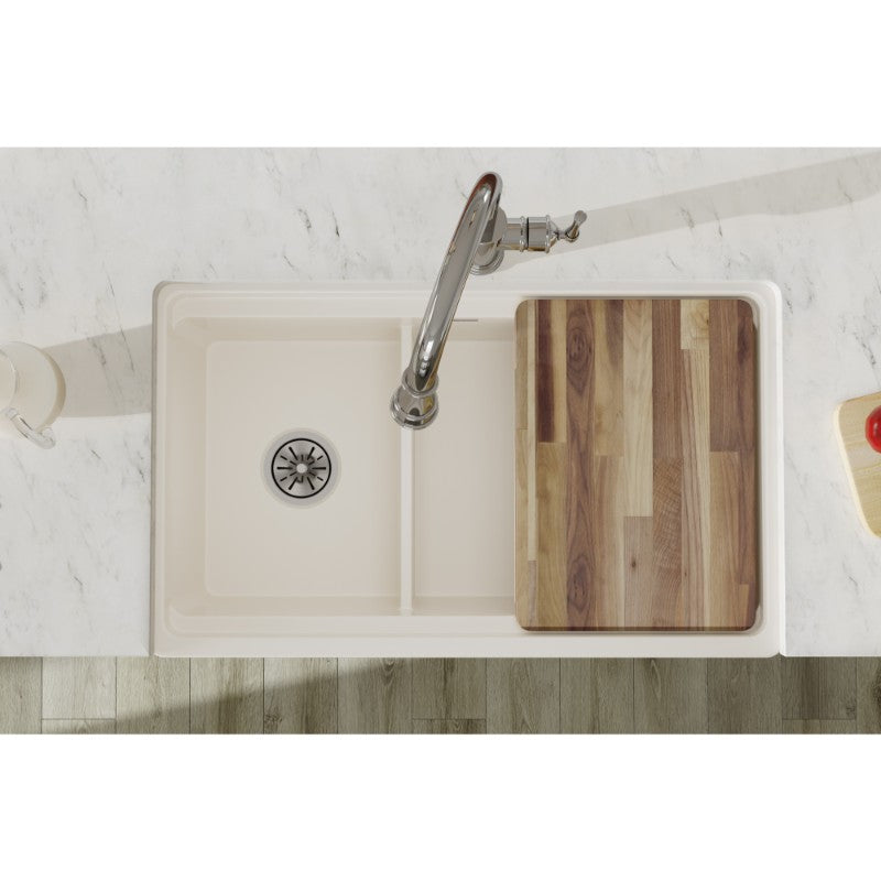 19.94' x 33' x 10.13' Fireclay 40/60 Double-Basin Farmhouse Kitchen Sink in Biscuit