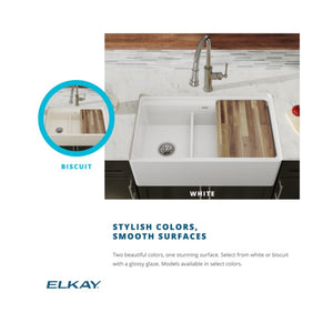 19.94' x 33' x 10.13' Fireclay 40/60 Double-Basin Farmhouse Kitchen Sink in Biscuit
