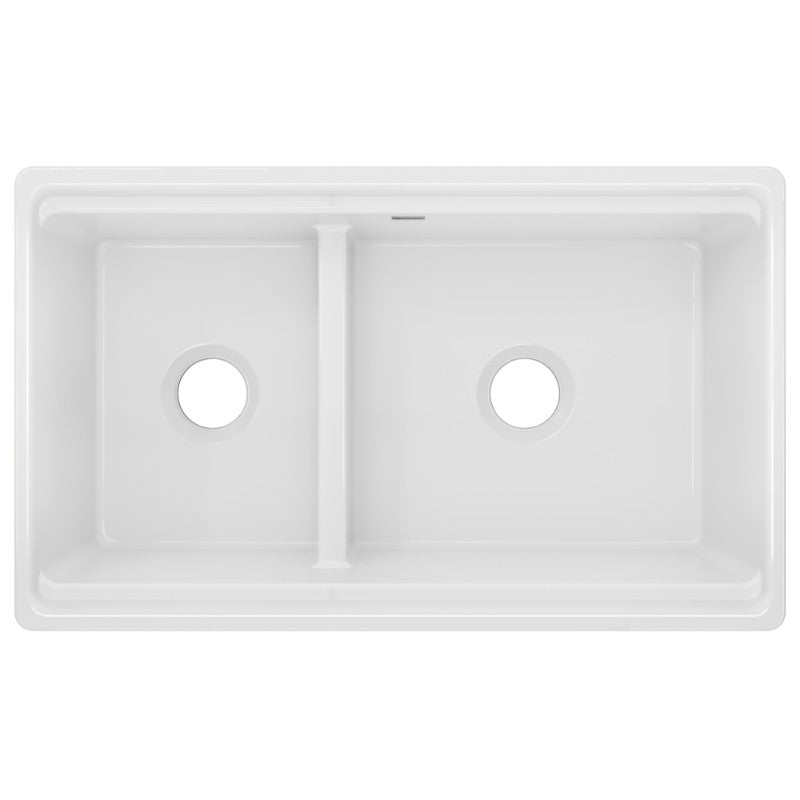19.94' x 33' x 10.13' Fireclay 40/60 Double-Basin Farmhouse Kitchen Sink in White