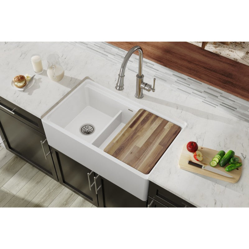 19.94' x 33' x 10.13' Fireclay 40/60 Double-Basin Farmhouse Kitchen Sink in White