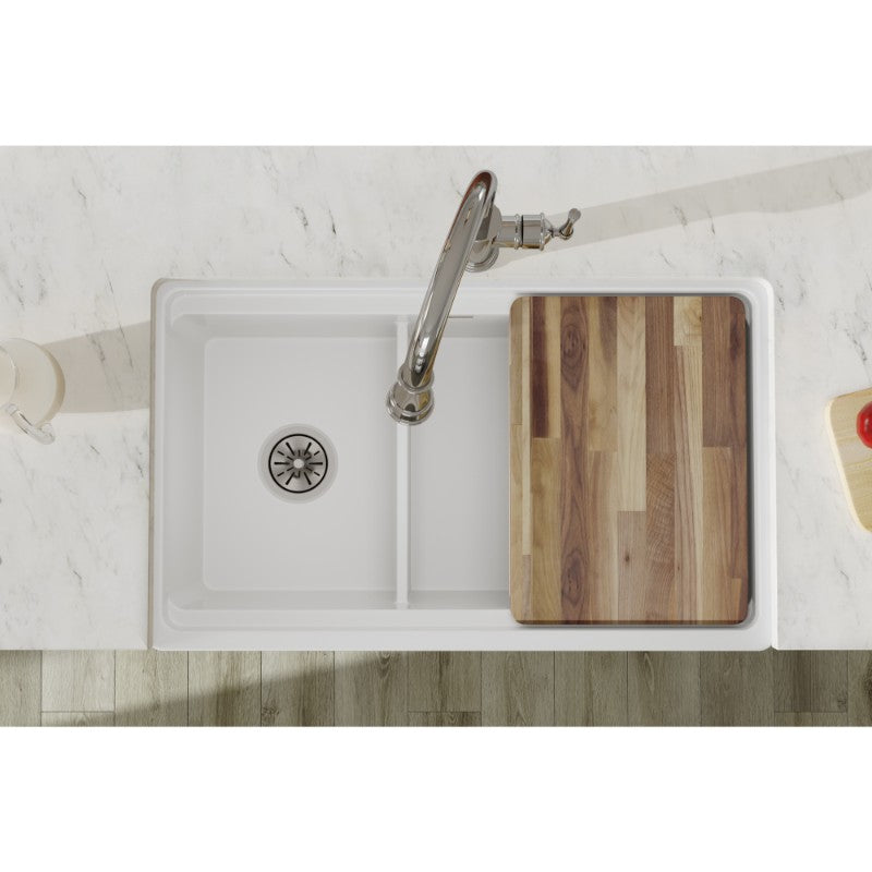 19.94' x 33' x 10.13' Fireclay 40/60 Double-Basin Farmhouse Kitchen Sink in White