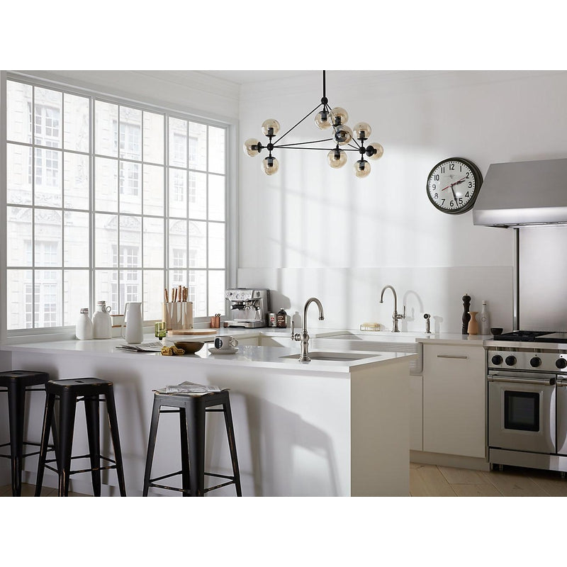 Artifacts Arc Spout Single-Handle Kitchen Faucet in Vibrant Polished Nickel with Side Spray