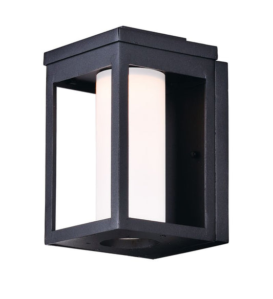 Salon 6" x 10" Single Light Outdoor Wall Mount in Black with Satin White Glass Finish