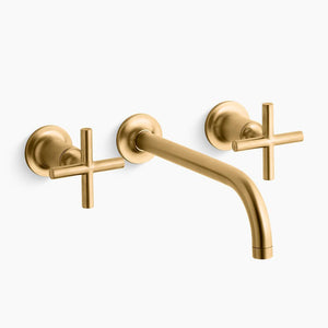 Purist 9' Wall Mount Cross Two-Handle Bathroom Faucet in Vibrant Brushed Moderne Brass