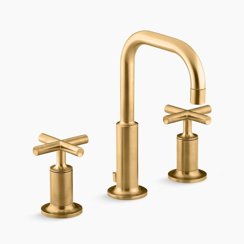 Purist Widespread Cross Two-Handle Bathroom Faucet in Vibrant Brushed Moderne Brass