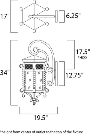 Scottsdale 17' 5 Light Outdoor Wall Mount Light in Country Forge