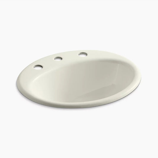 Farmington 16.25" x 19.25" x 8.75" Enameled Cast Iron Drop-In Bathroom Sink in Biscuit - Widespread Faucet Holes