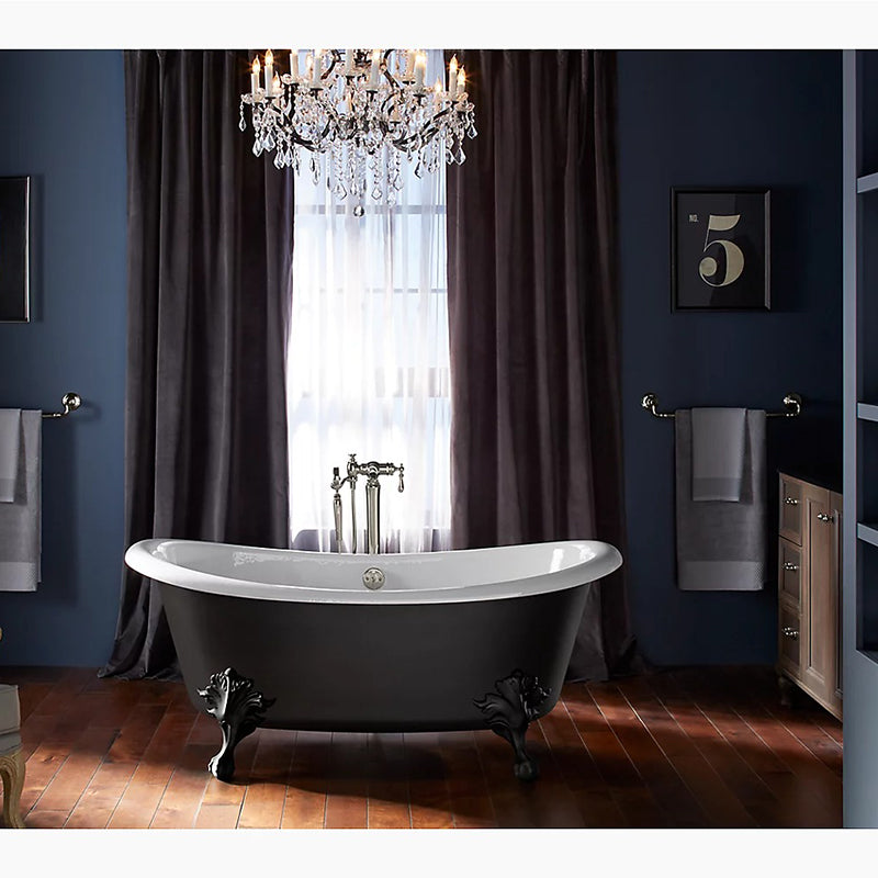 Artifacts 66.13' Enameled Cast Iron Freestanding Bathtub in White with Black Exterior