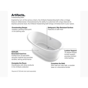 Artifacts 66.13' Enameled Cast Iron Freestanding Bathtub in White