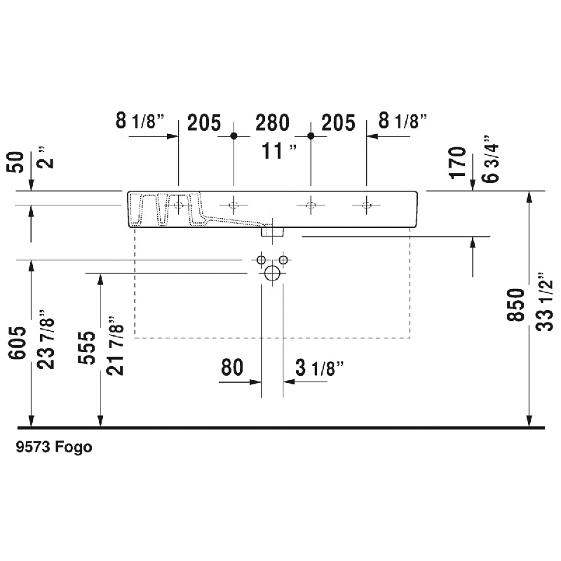 Duravit Vero 19.38' x 41.38' x 5.13' Ceramic Wall Mount Bathroom Sink in White - 3 Faucet Holes - 329100087