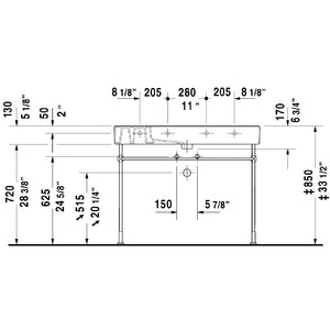Duravit Vero 19.38' x 41.38' x 5.13' Ceramic Wall Mount Bathroom Sink in White - 3 Faucet Holes - 329100087