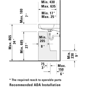 Duravit Happy D.2 19.88' x 25.63' x 6.69' Ceramic Wall Mount Bathroom Sink in White - 3 Faucet Holes - 2318650087