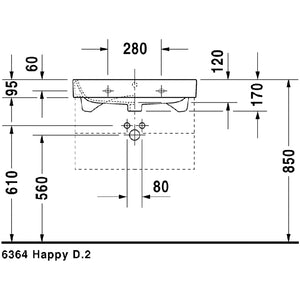 Duravit Happy D.2 19.88' x 25.63' x 6.69' Ceramic Wall Mount Bathroom Sink in White - 1 Faucet Hole - 2318650000
