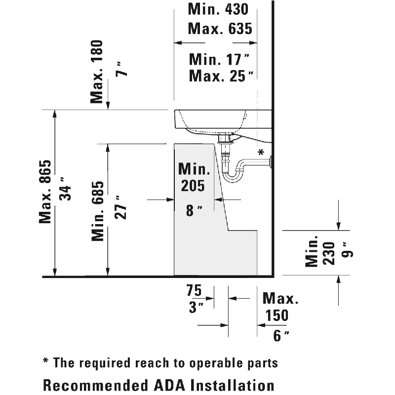Duravit Happy D.2 19.88' x 25.63' x 6.69' Ceramic Wall Mount Bathroom Sink in White - 1 Faucet Hole - 2318650000
