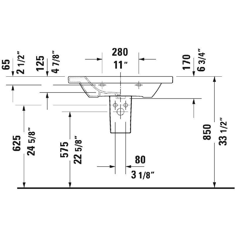 Duravit DuraStyle 18.88' x 31.5' x 6.75' Ceramic Wall Mount Bathroom Sink in White - 2320800000