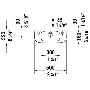 Duravit D-Code 7.5' x 6.75' x Ceramic Wall Mount Handrinse Bathroom Sink in White - 7065000092