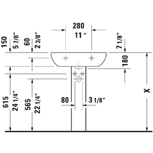 Duravit D-Code 18.13' x 23.63' x 7.13' Ceramic Wall Mount Bathroom Sink in White - 3 Faucet Holes - 23106000302