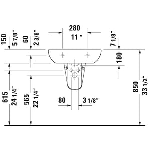 Duravit D-Code 18.13' x 23.63' x 7.13' Ceramic Wall Mount Bathroom Sink in White - 3 Faucet Holes - 23106000302