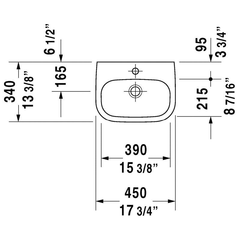 Duravit D-Code 13.38' x 17.75' x 5.75' Ceramic Wall Mount Handrinse Bathroom Sink in White - 7054500002