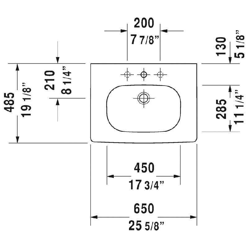 Duravit D-Code 19.13' x 25.63' x 6.88' Ceramic Wall Mount Bathroom Sink in White - 1 Faucet Hole - 3426500002