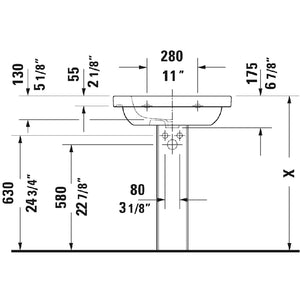 Duravit D-Code 19.13' x 25.63' x 6.88' Ceramic Wall Mount Bathroom Sink in White - 1 Faucet Hole - 3426500002