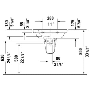 Duravit D-Code 19.13' x 25.63' x 6.88' Ceramic Wall Mount Bathroom Sink in White - 1 Faucet Hole - 3426500002