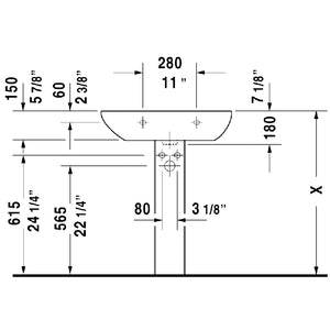 Duravit D-Code 19.63' x 25.5' x 7.13' Ceramic Wall Mount Bathroom Sink in White - 3 Faucet Holes - 23106500302