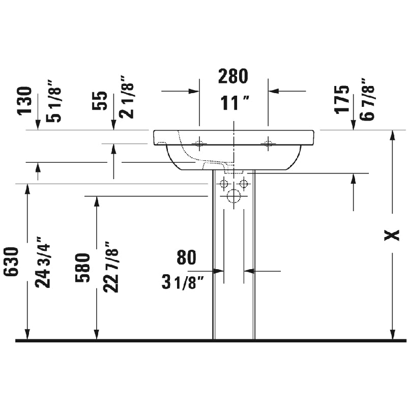 Duravit D-Code 19.13' x 25.63' x 6.88' Ceramic Wall Mount Bathroom Sink in White - 3 Faucet Holes - 3426500302