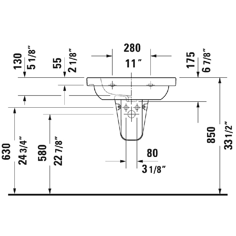 Duravit D-Code 19.13' x 25.63' x 6.88' Ceramic Wall Mount Bathroom Sink in White - 3 Faucet Holes - 3426500302