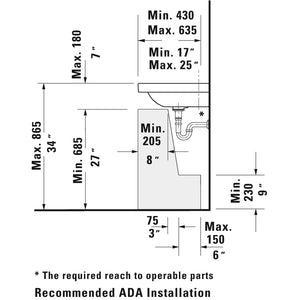 Duravit D-Code 19.13' x 25.63' x 6.88' Ceramic Wall Mount Bathroom Sink in White - 3 Faucet Holes - 3426500302