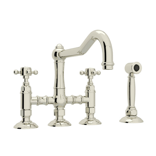 Acqui Bridge Kitchen Faucet in Polished Nickel