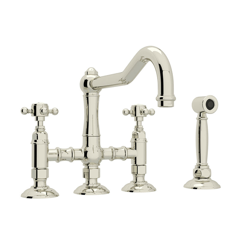 Acqui Bridge Kitchen Faucet in Polished Nickel