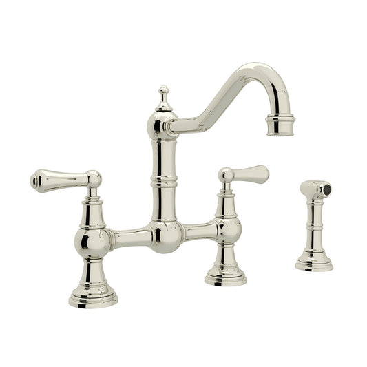 Edwardian Lever Handle Bridge Kitchen Faucet in Polished Nickel