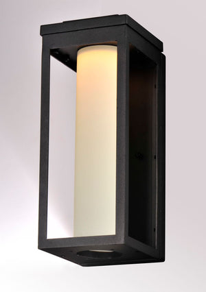 Salon 6' x 15' Single Light Outdoor Wall Sconce in Black with Satin White Glass Finish