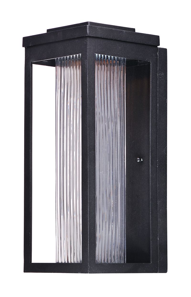Salon 6' x 15' Single Light Outdoor Wall Sconce in Black with Clear Ribbed Glass Finish