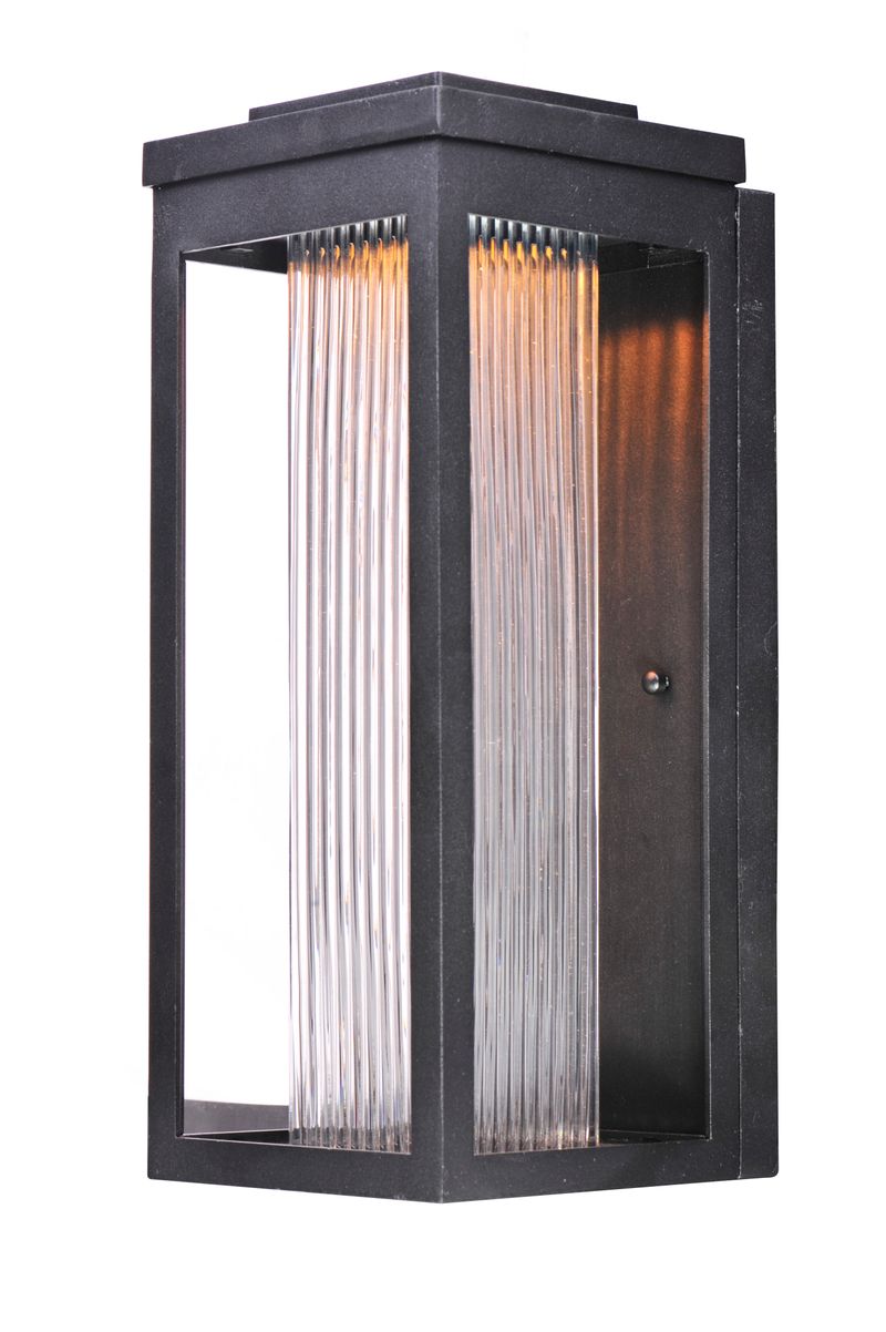 Salon 6' x 15' Single Light Outdoor Wall Sconce in Black with Clear Ribbed Glass Finish