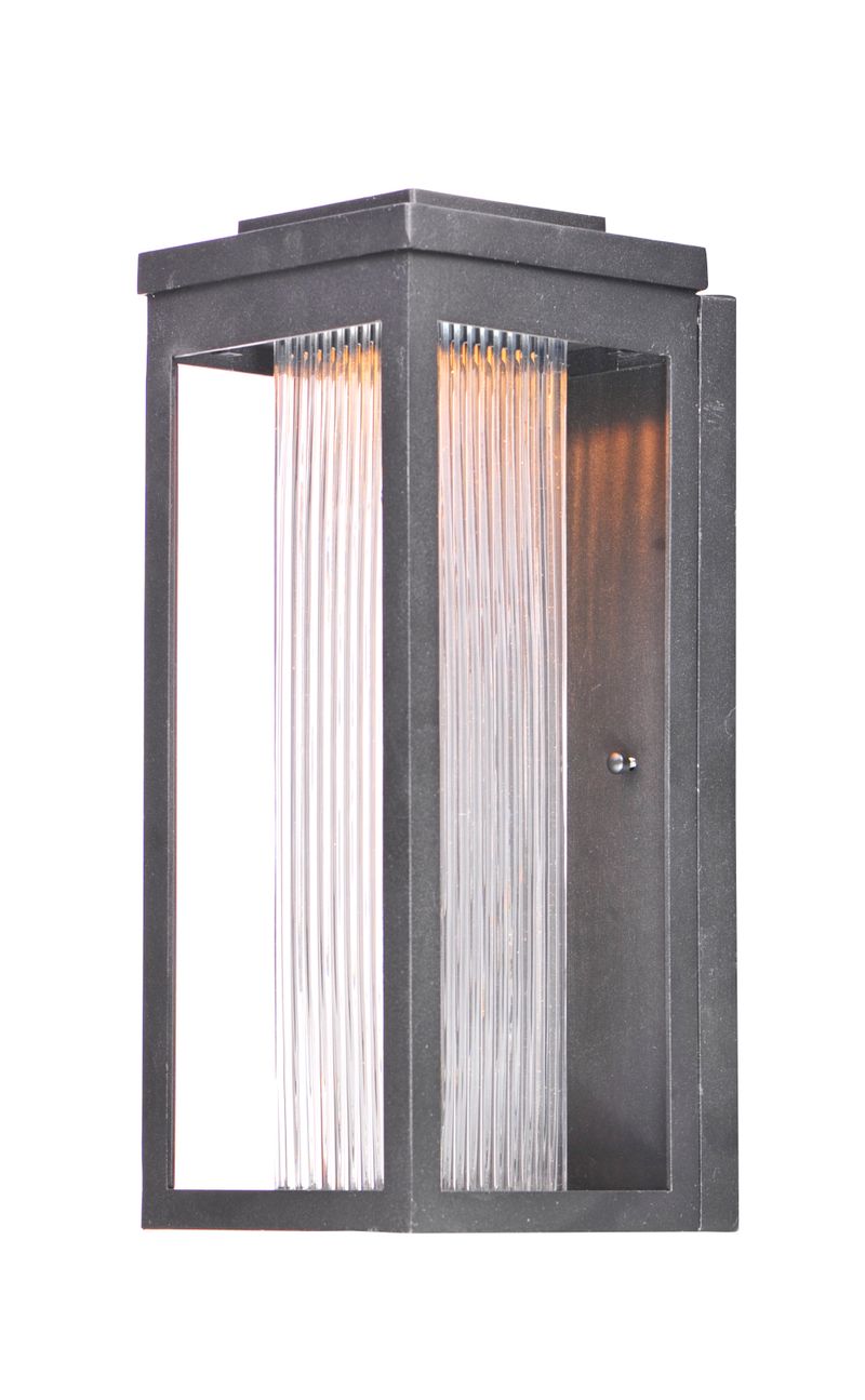 Salon 6' x 15' Single Light Outdoor Wall Sconce in Black with Clear Ribbed Glass Finish
