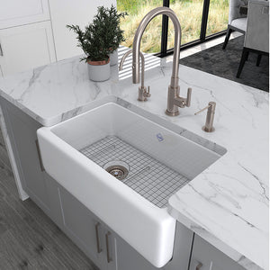 Lancaster 18' x 30' x 10' Fireclay Single-Basin Farmhouse Kitchen Sink in White