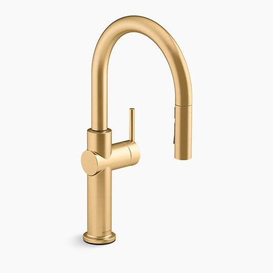 Crue Pull-Down Kitchen Faucet in Vibrant Brushed Moderne Brass