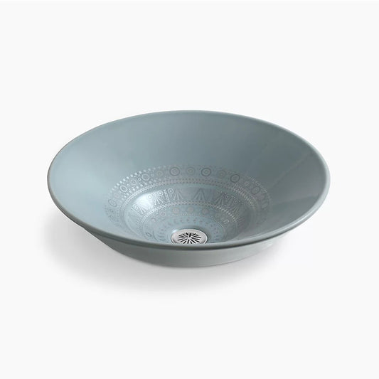 Caravan Nepal Conical Bell 16.25" x 16.25" x 6.38" Vitreous China Vessel Bathroom Sink in Translucent Blue Glaze