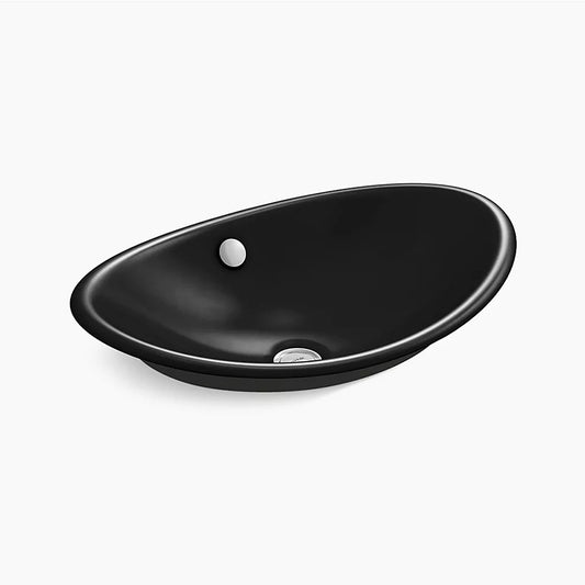 Iron Plains Wading Pool 14.25" x 20.75" x 6.63" Enameled Cast Iron Vessel Bathroom Sink in Black Black