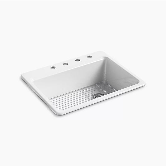 Riverby 22" x 27" x 9.63" Enameled Cast Iron Single-Basin Drop-In Kitchen Sink in White - 4 Faucet Holes