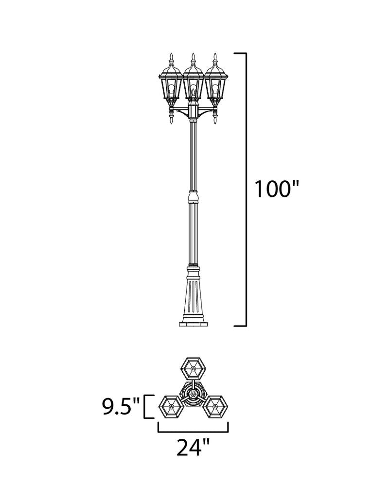 Poles 100' 3 light Outdoor Pole/Post Mount in Black