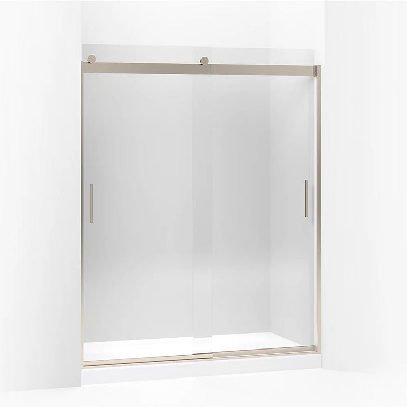 Levity 74' Clear Glass Sliding Shower Door in Anodized Brushed Bronze with 0.25' Thick Glass