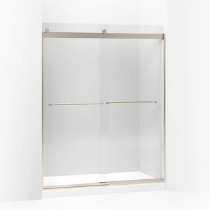 Levity 74' Clear Glass Sliding Shower Door in Anodized Brushed Bronze with Towel Bar Handle