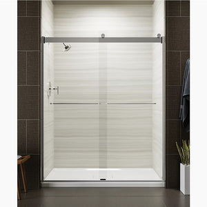 Levity 74' Clear Glass Sliding Shower Door in Anodized Brushed Bronze with Towel Bar Handle