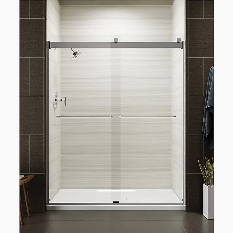 Levity 74' Clear Glass Sliding Shower Door in Anodized Brushed Bronze with Towel Bar Handle